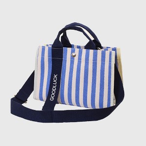Anna-Kaci Women's Striped Canvas & Nylon Tote Bag - Multi - functional Casual Shoulder Bag - 1 of 4