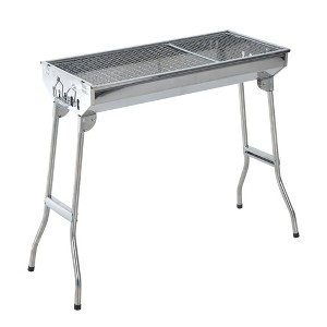 Outsunny 28" Stainless Steel Small Portable Folding Charcoal BBQ Grill Set - 1 of 4