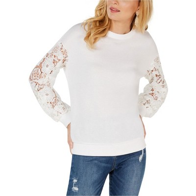 I.N.C International Concepts Womens Lace Sleeve Sweatshirt, White, X-Large