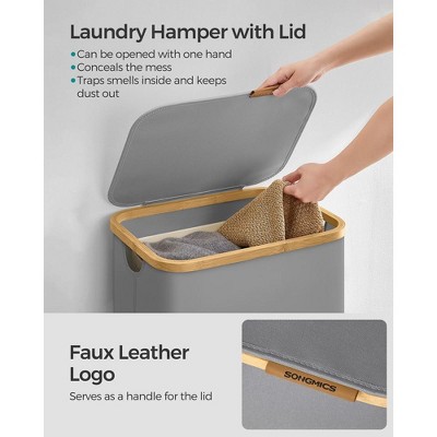 Collapsible Dove Gray Bamboo Laundry Hamper with Lid and Removable Mesh Liner