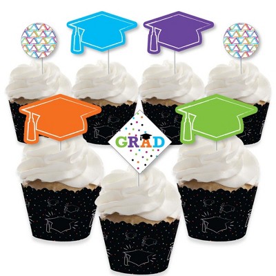 Big Dot of Happiness Hats Off Grad - Cupcake Decoration - Graduation Party Cupcake Wrappers and Treat Picks Kit - Set of 24