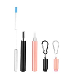 Itopfox 2 Pack Reusable Collapsible Stainless Steel Drinking Straws with Case, Cleaning Brush & Keychain for Travel, Cruise Ship Essentials - 1 of 4