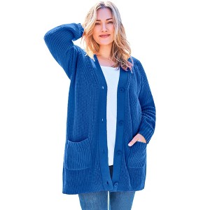 Woman Within Plus Size Button-Front Shaker Cardigan - 1 of 4