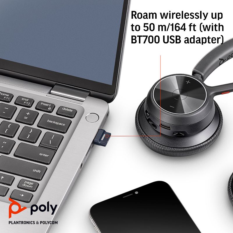 Poly Voyager 4320 UC Wireless Headset- Headphones with Boom Mic - Connect to PC / Mac via USB-A Bluetooth Adapter, Cell Phone via Bluetooth, 3 of 7