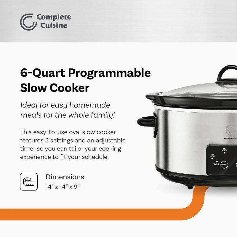 Complete Cuisine CC-6200-SS-PG 6-Quart Programmable Slow Cooker, 2 of 6