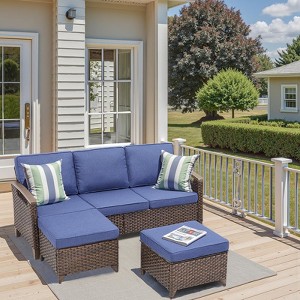 Patio Furniture Set, Outdoor Wicker Sofa Couch with Metal Armrest, Swivel Rocking Chairs, Ottomans, All-Weather Conversation Set for Garden - 1 of 4