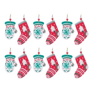 Mitten and Stocking Ornament Set Of 12 – MDF Wood – 7" & 8" Holiday Decor – By Melrose - 1 of 4