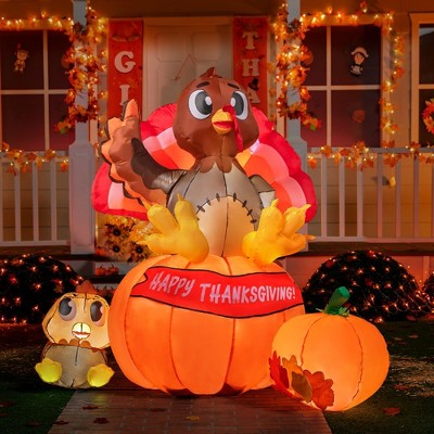 6ft Thanksgiving Inflatable LED 2024 Lighted Turkey Family Blow up Outdoor Lawn Yard