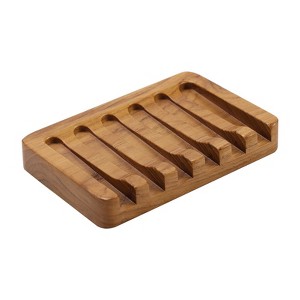 Aoibox Teak Wood Soap Dish with Slanted Waterfall Design, Bar Soap Holder for Shower, Bathroom, Sink, Kitchen and Countertop - 1 of 4