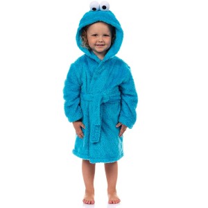 Sesame Street Robe Toddler Cookie Monster Faux Fur Hooded Bathrobe - 1 of 4