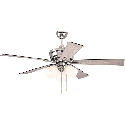 52" Dual Mount Brushed Nickel Ceiling Fan with Frosted White Glass Light (Reversible Blades)- Hearth Brands