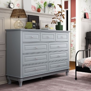 Hitow 9 Drawer Horizontal Dresser Antique Style Chest of Drawers Metal Button Handles - 1 of 4