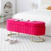 Okak 50" Oval Storage Ottoman Bench w Soft Velvet Upholstered Metal Legs Footrest Stool w Safety Hinge for Living Room, Entryway, Bedroom, Rose Red - 3 of 4