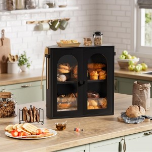 MOEPISY Corner Bread Box for Kitchen Countertop, 2 Tier Bamboo Bread Storage Container for Homemade Bread with Black - 1 of 4