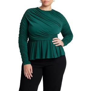 ELOQUII Women's Plus Size Shirred Peplum Top - 1 of 4