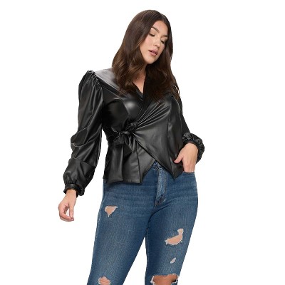 L I V D Women's Vegan Leather Wrap Top