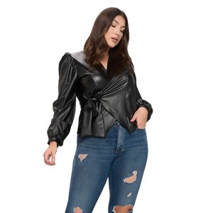 L I V D Women's Vegan Leather Wrap Top - 1 of 3