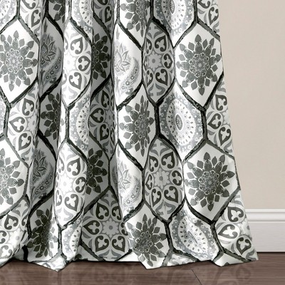 Gray Suzani Pattern Light Filtering Polyester Window Panels