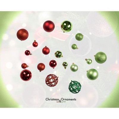 Red and Green Shatterproof Christmas Ornament Balls with Metal Hooks