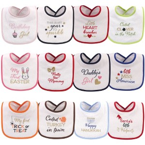 Hudson Baby Infant Girl Cotton Terry Drooler Bibs with Fiber Filling 12pk, Holiday Girl Sparkle, One Size - 1 of 4