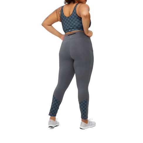 TomboyX Workout Leggings, 7/8 Length High Waisted Active Yoga Pants With  Pockets For Women, Plus Size Inclusive (XS-6X) Smoke/Checkered Small