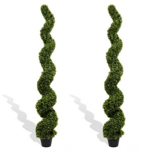 XINGHANZHENXUAN 2 Pcs Outdoor Plastic Boxwood, Topiary Bonsai Artificial Spiral Tree Plant - 1 of 4
