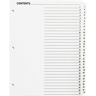 Business Source Index Dividers w/TOC Page 1-31 31 Tab/ST 11"x8-1/2" White 05859