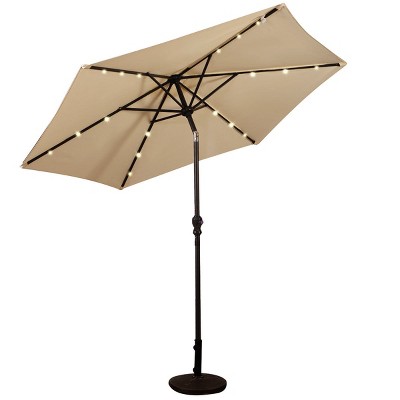 Beige 9FT Solar LED Patio Umbrella with Steel Frame