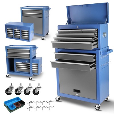8 Drawer Rolling Tool Chest, 2 in 1 Tool Storage Cabinet with Wheels, Metal Tool Cart with Detachable Top Tool Box, Tool Chest Organizer on Wheels