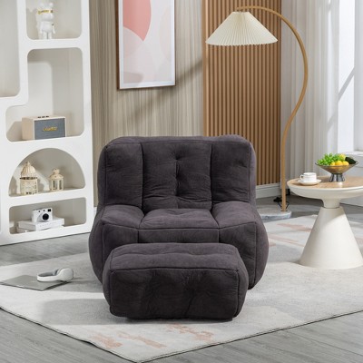 GDFStudio Toby Modern Velvel Upholstered Fluffy Bean Bag Chair with Ottoman