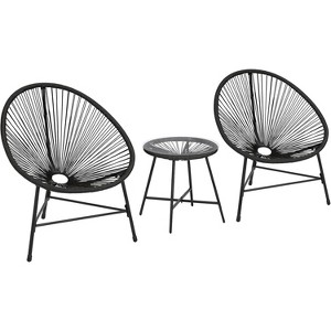 Jojoka 3-Piece Patio Conversation Bistro Set,Modern Wicker Wove Furniture Sets with Glass Top Table and 2 Chairs - 1 of 4