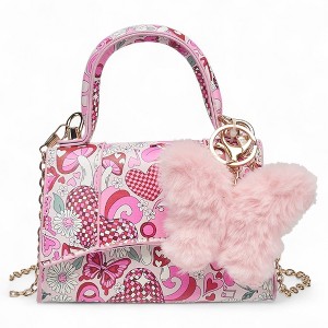 Willow & Ruby Girls' Mini Groovy Love & Peace Print Top Handle Crossbody Bag with Fluffy Butterfly Charm - 1 of 4