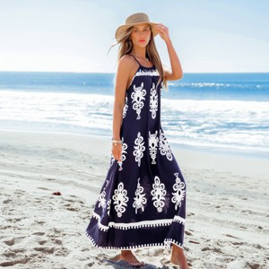 Women's Boho Chic Navy Maxi Dress with White Floral Print -Cupshe - 1 of 4