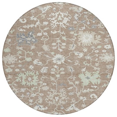 HomeRoots 8' Taupe Beige And Gray Round Floral Washable Indoor Outdoor Area Rug