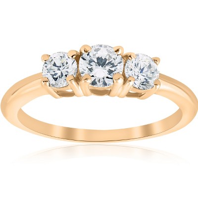 Pompeii3 1ct 3 Stone Diamond Engagement Round Cut Ring 10k Yellow Gold