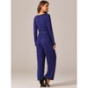 Seta T Women's Long Sleeve V Neck Belted Back Zipper Stretchy Wide Leg Long Pants Jumpsuit Rompers - 4 of 4