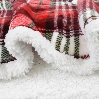 Red Plaid Sherpa Reversible Christmas Throw Blanket, 50x60 inches