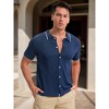 INSPIRE CHIC Men's Button Down Short Sleeve Lightweight Casual Summer Vintage Knit Polo Shirts - 2 of 4