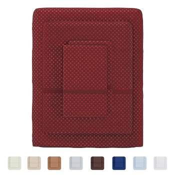Hastings Home King Size Brushed Microfiber 4 Piece Embossed Checkered Bed Sheet and Linen Set with Stain Resistant Fitted and Flat Sheets - Burgundy