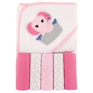 Luvable Friends Baby Girl Hooded Towel with Five Washcloths, Pink Elephant, One Size - 1 of 1