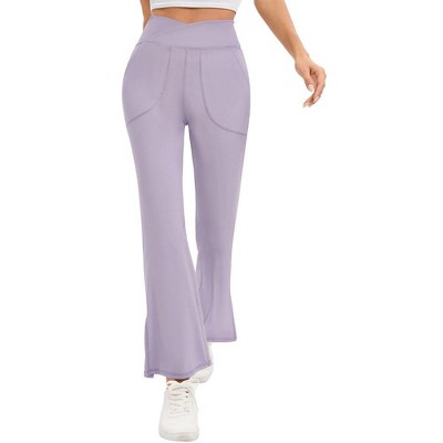 Women's High Waisted Yoga Pants V Crossover Flare Casual Workout Pants