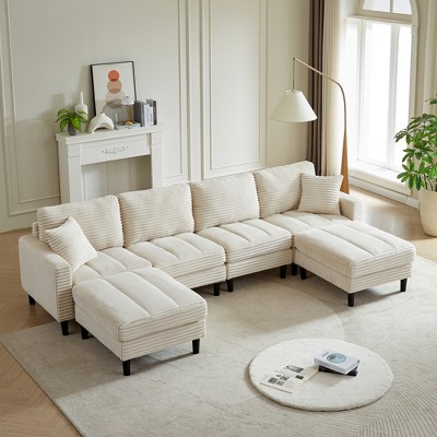 122.5" Corduroy Oversized U-Shaped Modular Sectional Sofa with 2 Ottomans & 2 Pillows