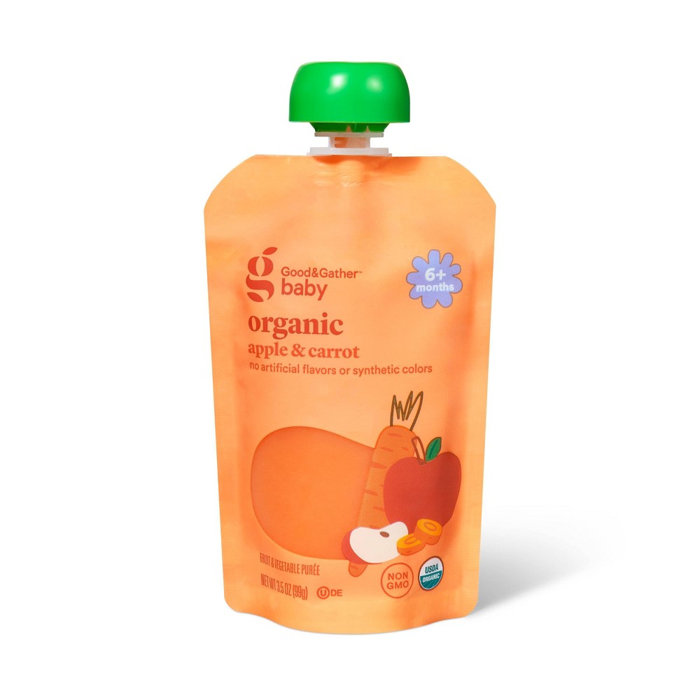 Apple Carrot Food Pouch - Carrot Orange - 3.5oz - Good & Gather™: Kosher Baby Snacks, Age 6+ Months, Ready to Eat