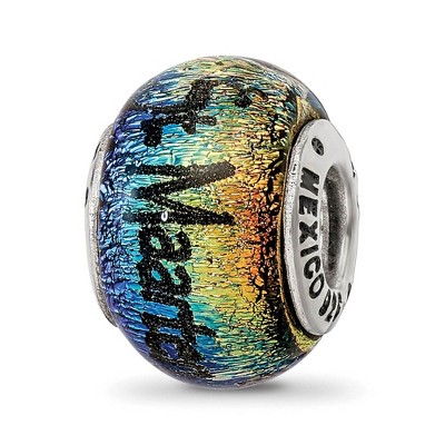 Black Bow Jewelry Orange Dichroic Glass Sterling Silver St Maarten Palm Tree Bead Charm