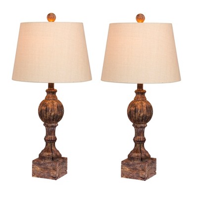 2pk Distressed Sculpted Column Resin Table Lamps Brown  - Fangio Lighting