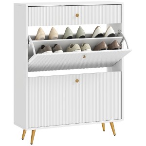 HOMCOM Narrow Shoe Storage Cabinet for Entryway with Wave-like Panels and Adjustable Shelves for 12 Pairs of Shoes - 1 of 4