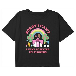 Girl's Nintendo Animal Crossing Sorry I Can't I Have to Water my Flowers Crop T-Shirt - 1 of 3