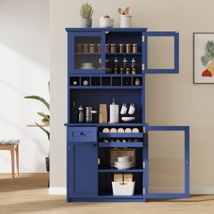 35.4'' Farmhouse Pantry Cabinet with Hutch, Adjustable Shelves & Glass Doors, Tall Freestanding Buffet for Dining Room-3irtyhousy - 1 of 4