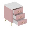 LIVAREEmlen Upholstered Wooden Nightstand with 3 Drawers and Metal Legs&Handles, Bedside Table with Marbling Stickers Worktop, Pink - 4 of 4