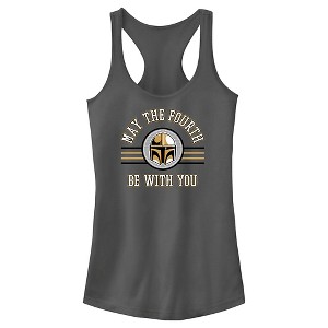 Juniors Womens Star Wars: The Mandalorian May the Fourth Be With You Din Djarin Racerback Tank Top - 1 of 4